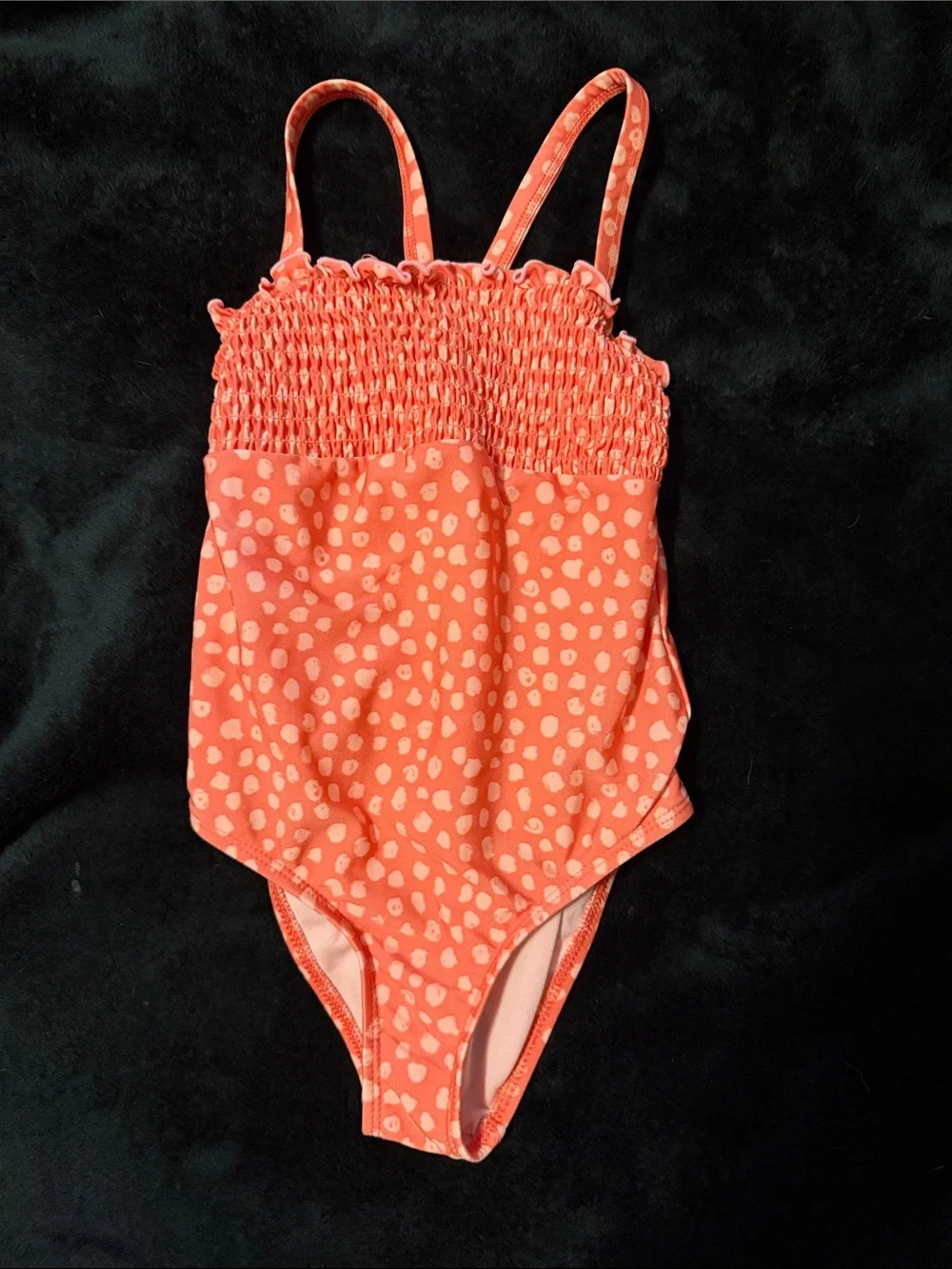 Cat & Jack Coral Smocked One-Piece Swimsuit with Light Dot Print